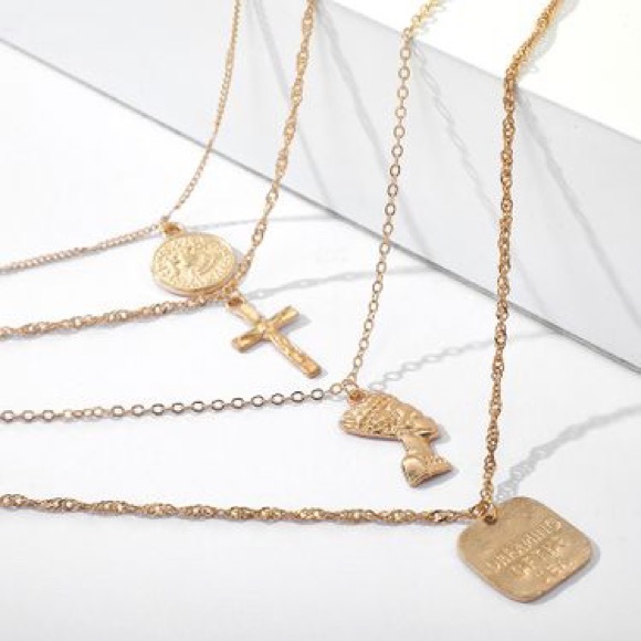 Boho Festival Gold Necklace Chain Layered - Picture 4 of 13